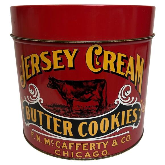 VTG Jersey Cream Butter Cookies Storage Tin F.N.McCafferty & Co Chicago ENGLAND - Picture 1 of 5